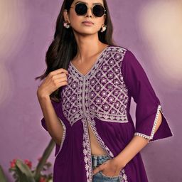 Sangria Chikankari Embroidered Kurti-50