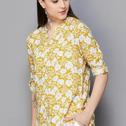 Melange by Lifestyle Floral Printed Mandarin Collar Roll-Up Sleeves Tunics-picture-25