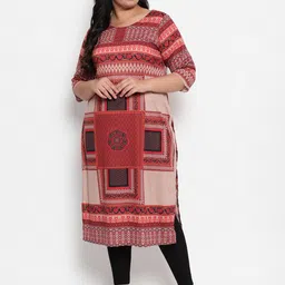 Amydus Women Plus Size Beige & Red Geometric Printed Kurta-20