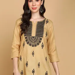 TOP N THREAD Ethnic Motifs Embroidered Round Neck Three-Quarter Sleeves Chikankari Kurti-picture-46