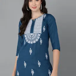 TOP N THREAD Ethnic Motifs Embroidered Round Neck Three-Quarter Sleeves Chikankari Kurti-picture-16