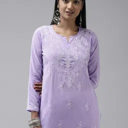 ADA Lavender & White Ethnic Motifs Embroidered Chikankari Handloom Kurti-picture-44