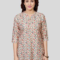 Saree Swarg Floral Print Mandarin Collar Three-Quarter Sleeves Poly Crepe Printed Kurti-picture-12