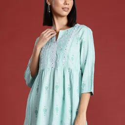 all about you Geometric Printed Mirror Work Festive Kurti-image-43