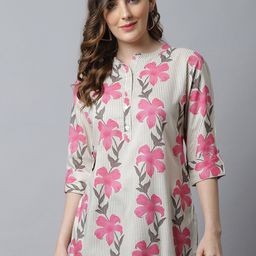 Pistaa Women Pink & Grey Floral Printed Kurti-picture-11