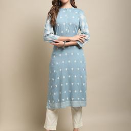 Cantabil Mandarin Collar Floral Printed Straight Kurta-image-44