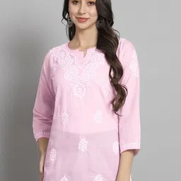 PARAMOUNT CHIKAN Ethnic Motifs Embroidered Chikankari Kurti-picture-35
