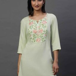 AURELIA Floral Embroidered Keyhole Neck Straight Kurti-58