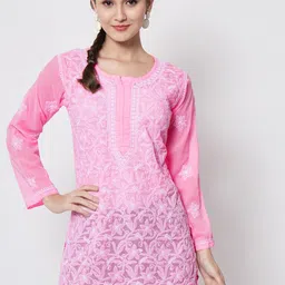 PARAMOUNT CHIKAN Chikankari Embroidered Round Neck Long Sleeves Kurti-picture-47