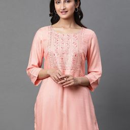 AURELIA Floral Embroidered Sequinned Straight Kurti-19