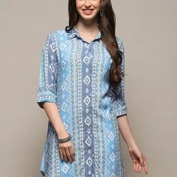 Biba Ethnic Motifs Printed Shirt Collar Straight Kurti-image-74