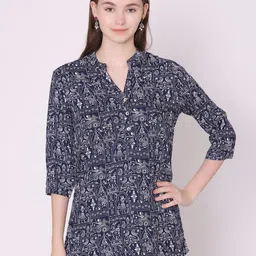 Vami Women Navy Blue & Off White Ethnic Motifs Printed Kurti-image-63