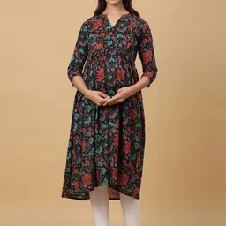 CRAFIQA Floral Printed V-Neck Pure Cotton Maternity & Nursing  Anarkali Kurta-image-54