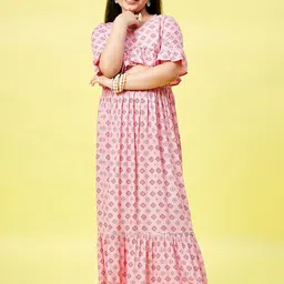 Stylo Bug Girls Pink & Purple Printed Layered Ready to Wear Pure Cotton Lehenga & Blouse-image-44