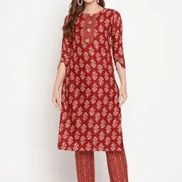Sugathari Maroon Ethnic Motifs Printed Kurta with Trousers-image-89