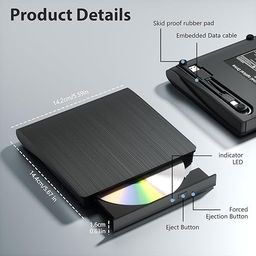 aargo tech CD/DVD Drive for Laptop, USB 3.0 Type-C CD Player Ultra Slim Portable CD DVD +/-RW Compatible with Laptop Desktop PC Windows Linux Mac OS.(Black) image 2