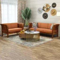 woodenmood Haveli 3+2 Seater Wooden Sofa (Orange Colour, Honey Finish)-picture-2