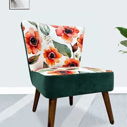 GLOBALLY INDIAN Orange & Green Printed Wooden Accent -Style Lounge Chair-23