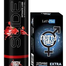 noTTy Boy Set of Slide Strawberry Flavoured Lube - 100 ml & LetsPlay Condoms - 10 Pcs-18
