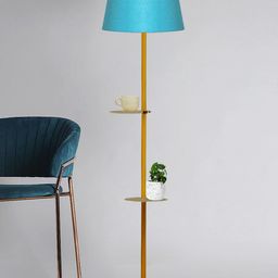 Homesake Turquoise Blue Contemporary Duo Shelf Metal Floor Lamp-14