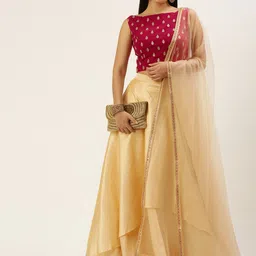 Ethnovog Magenta  Beige Made to Measure Lehenga  Blouse With Dupatta-picture-4