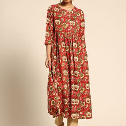 A&K Floral Printed Kurta with Gotta Patti Detail-image-53