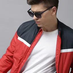 BEAT LONDON by PEPE JEANS Men Red & Navy Blue Colourblocked Lightweight Padded Jacket-30