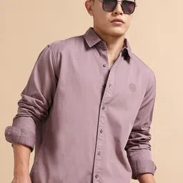 StitchX Men Electric Lavender Regular Fit Embroidered Logo Long Sleeve Shirt-image-5