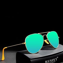 RESIST EYEWEAR Unisex Aviator Sunglasses with UV Protected Lens AV GOLD GREEN REVO1-23