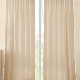 HOMEMONDE Beige & White 2 Pieces Cotton Pompom Border Sheer Long Door Curtains-picture-45