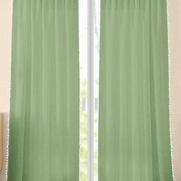 HOMEMONDE Green & White 2 Pieces Cotton Pompom Border Sheer Long Door Curtains-image-47