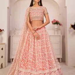 Fusionic Embroidered Sequinned Semi-Stitched Lehenga & Unstitched Blouse With Dupatta-image-6