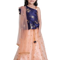 ADIVA Girls Peach-Coloured & Blue Embroidered Ready to Wear Lehenga & Blouse with Dupatta-picture-18