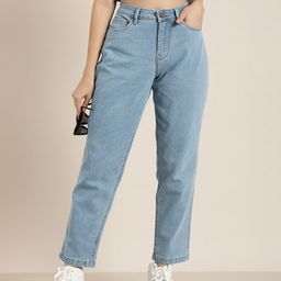 HERE&NOW Women Mom Tapered Fit  High-Rise Mildly Distressed Light Fade Stretchable Jeans-image-54