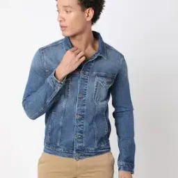 Regular Fit Denim Jacket with Flap Pockets-image-71