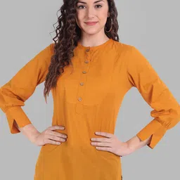 githaan Women Mustard Yellow Mandarin Collar Shirt Style Top-image-54
