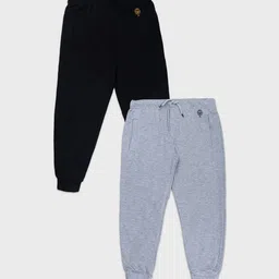 Growing Tree Unisex Kids Pack of 2 Black and Grey Melange Anti Microbal Lounge Pants-image-51