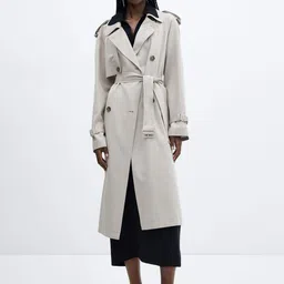 MANGO Double-Breasted Longline Trench Coat with Belt-image-30
