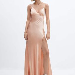 MANGO Thigh-High Slit Detail Satin Maxi Dress-image-24