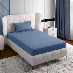 PETAL HOME Blue Pure Cotton 600 TC Single Bedsheet With 1 Pillow Cover-image-8