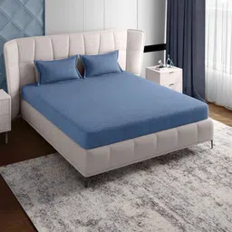 PETAL HOME Folkstone Blue Jaquard 600 TC Queen Bedsheet with 2 Pillow Covers-image-27