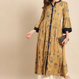 RANGMAYEE Women Yellow & Blue Floral Printed Bell Sleeves Indie Prints Liva Kurta-45