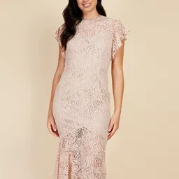 Little Mistress Flutter Sleeve Fishtail Lace Midi Dress-picture-33