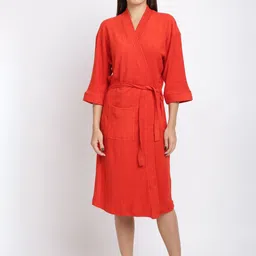RedRose Red Cotton Soft Bath Robe-image-78