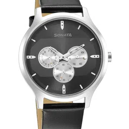 Sonata Men Black Brass Dial & Brown Leather Straps Analogue Watch 7140SL04-picture-1