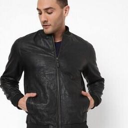Leather Bomber Jacket with Insert Pockets-picture-7