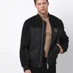 Front-Open Zip-Up Jacket with Flocked Logo Patch-image-9