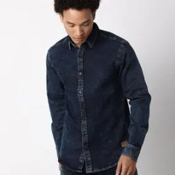 Men Lightly Washed Regular Fit Denim Shirt-image-17