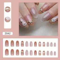 pink truck Set Of 24 Artificial Reusable Nails in Gemstone with Flower Print image 2