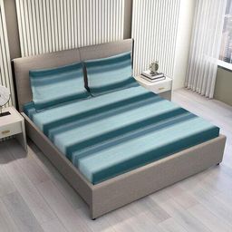 layers 210 TC Striped Pattern Double Bedsheet with Pillow Covers Set image 2